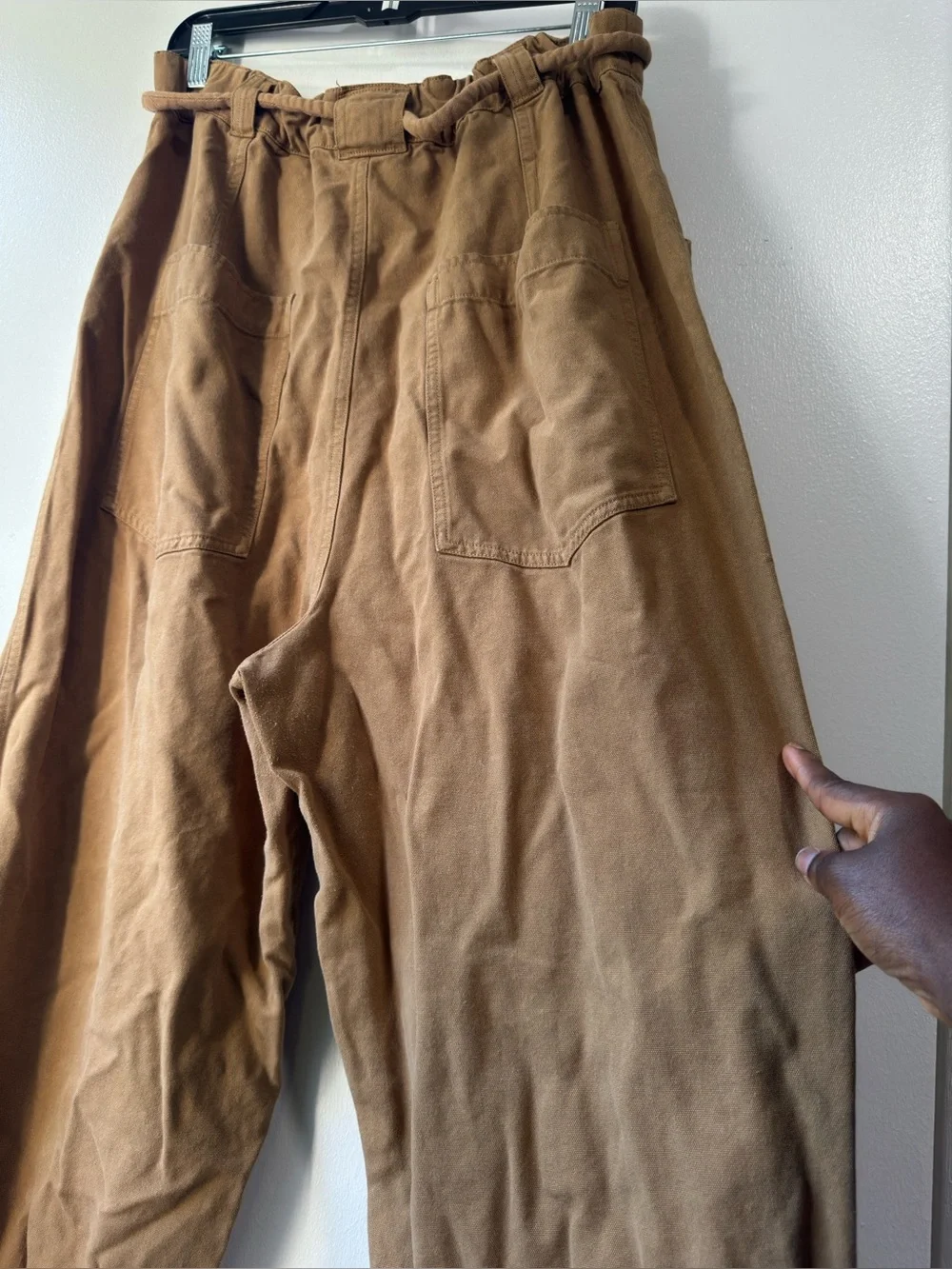 Free People Cropped Drawstring Utility Pants in Camel